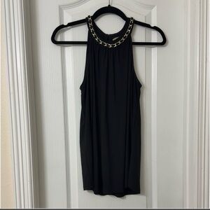 Lavish black sleeveless top gold chain trim neckline Size L